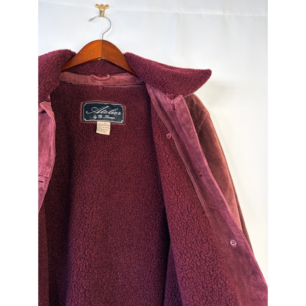 ATELIER BY B. THOMAS Suede Leather Faux Shearling Lined Jacket XL Burgundy - Picture 3 of 4
